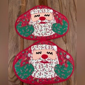 Vintage Santa retro cloth placemats 70s 80s Christmas decor